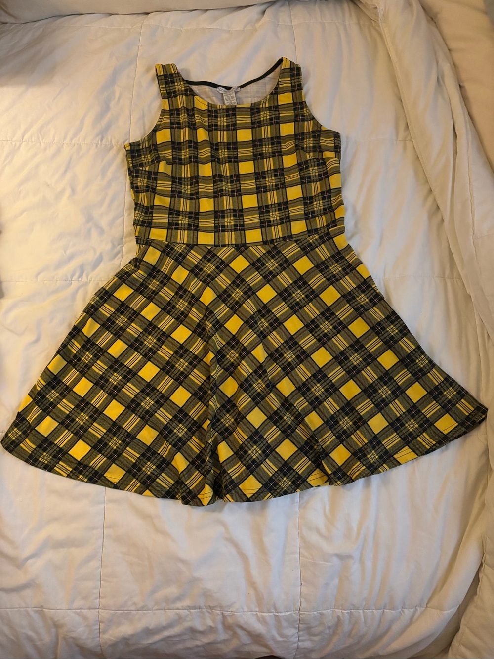 Connection 18 Yellow and Black Plaid Sleeveless Fit-and-Flare Dress